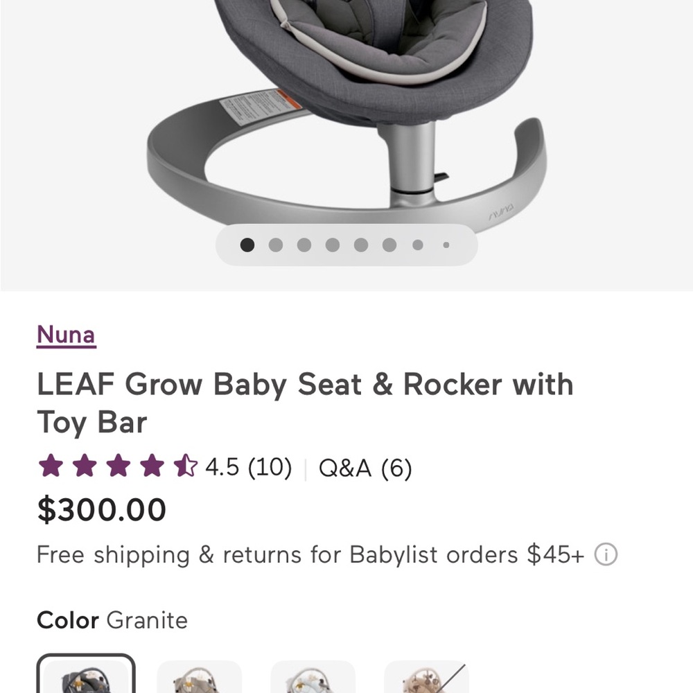 Nuna LEAF Grow Baby Seat & Rocker - Granite